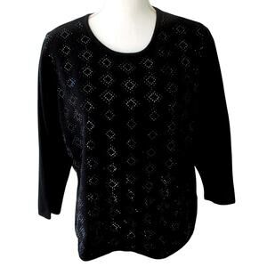 Alfred Dunner Women's Black Beaded Front Long Sleeve Sweater Size Large